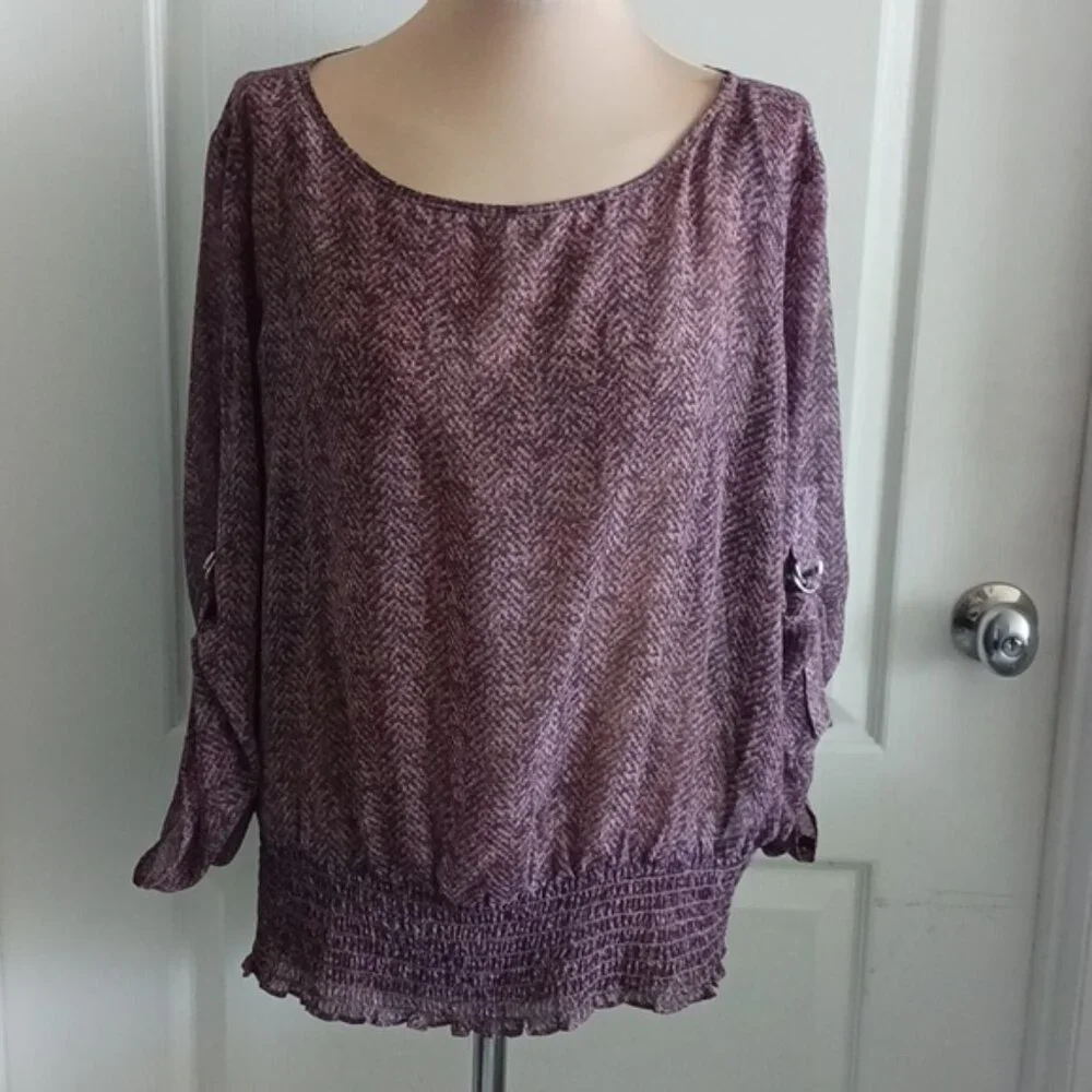 Michael Kors Purple Sheer Blouse Top Round Neck Long Sleeves Sz.XL